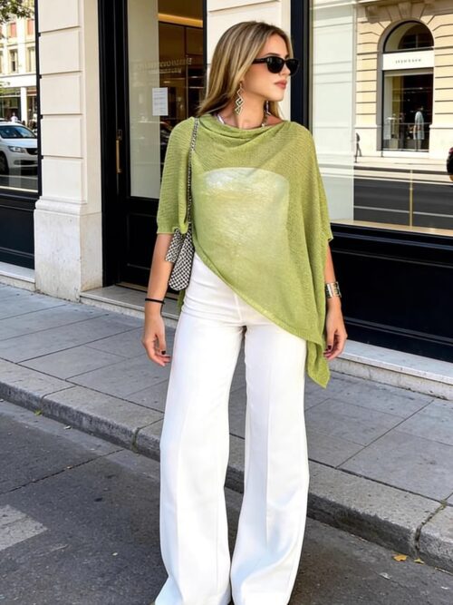Draped Asymmetric Poncho Sweater