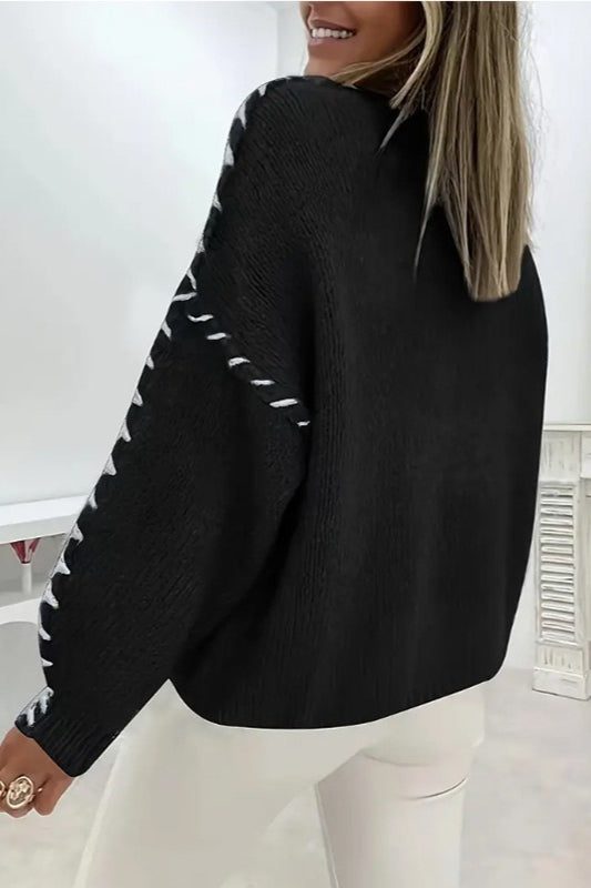 Contrast Lace Detail Crew Neck Knit Sweater - Image 6