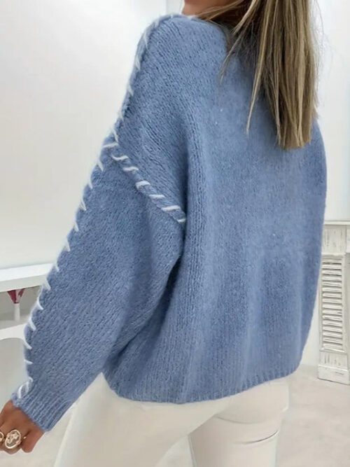 Contrast Lace Detail Crew Neck Knit Sweater