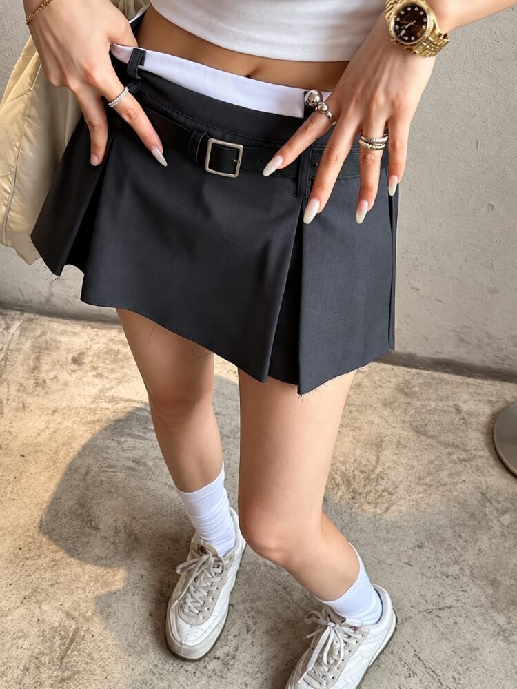 Belted Pleated Skirt