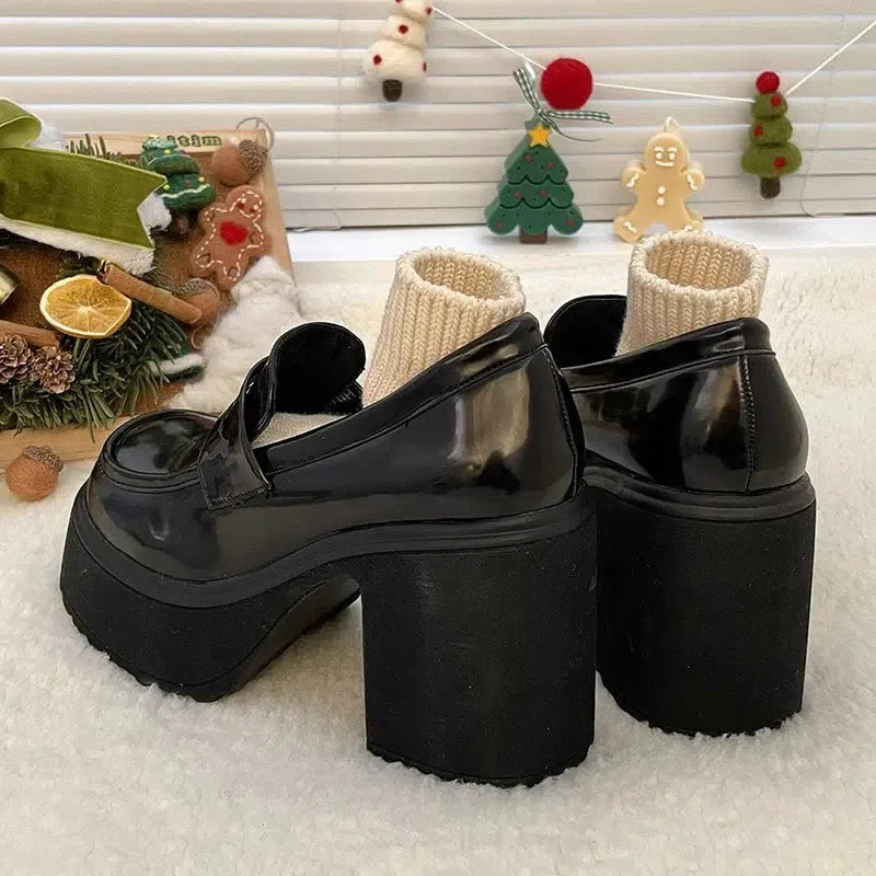 Chunky Platform High Heel Loafer Shoes - Image 3