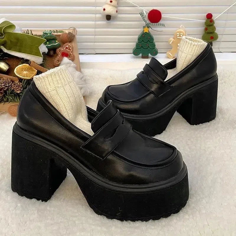 Chunky Platform High Heel Loafer Shoes - Image 5