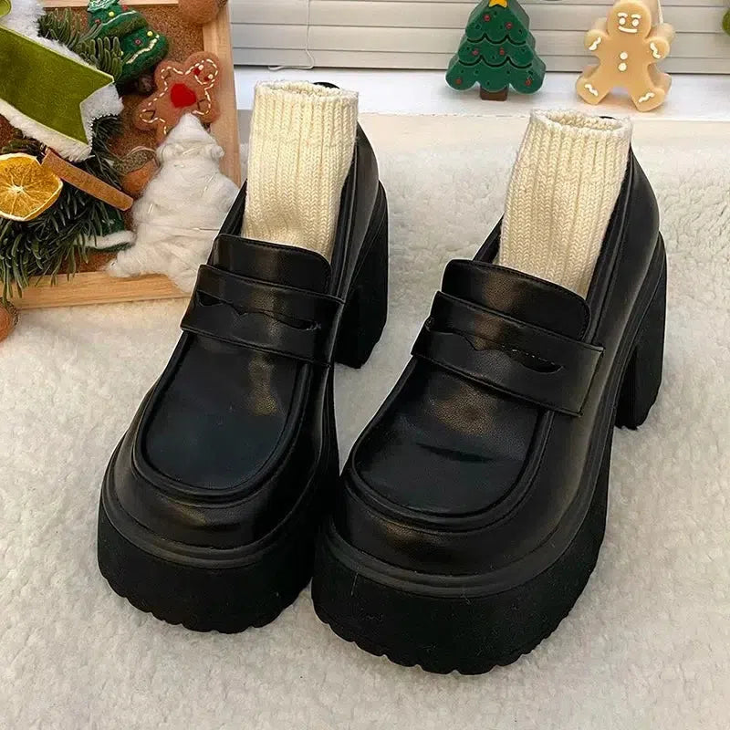 Chunky Platform High Heel Loafer Shoes - Image 6