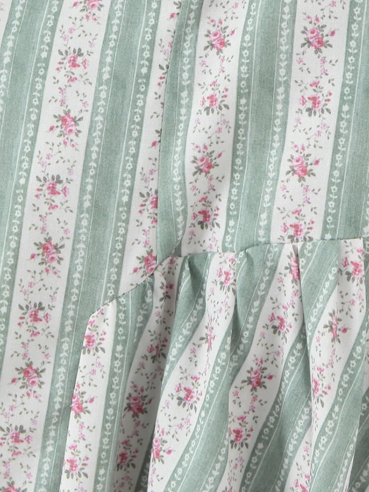 Cottagecore Striped Floral Midi Dress - Image 10