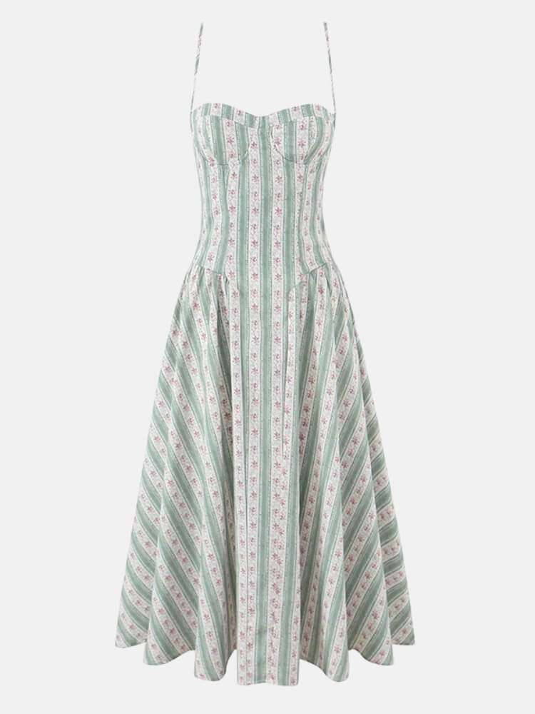 Cottagecore Striped Floral Midi Dress - Image 5