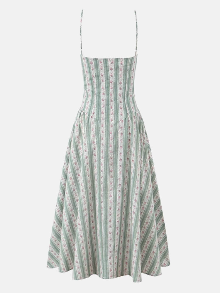 Cottagecore Striped Floral Midi Dress - Image 6