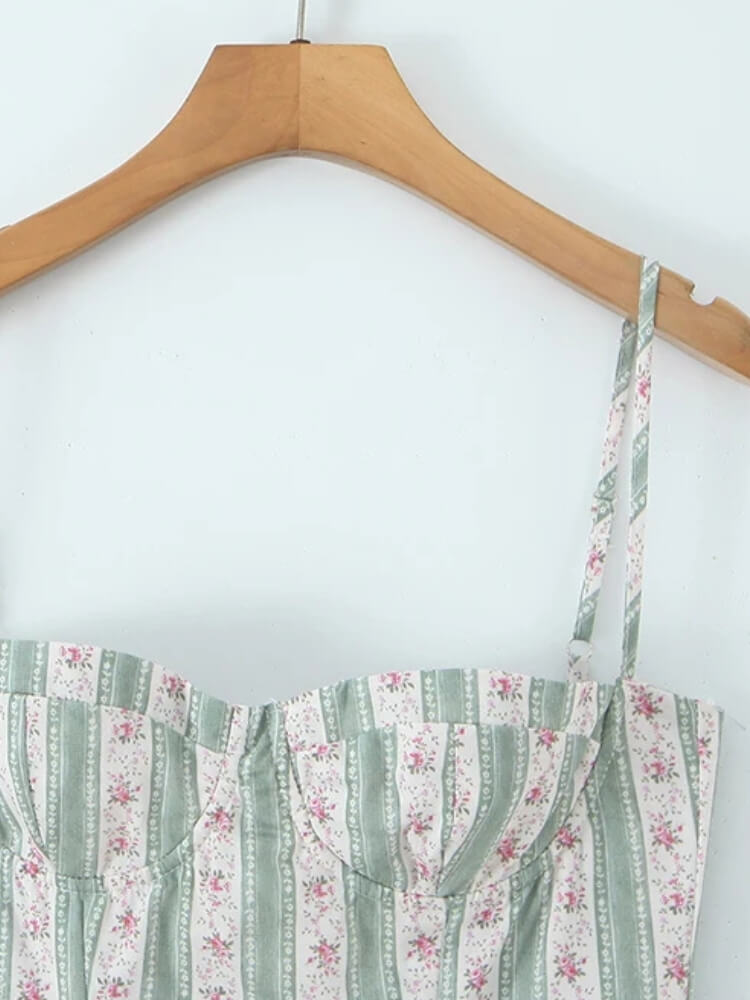 Cottagecore Striped Floral Midi Dress - Image 7
