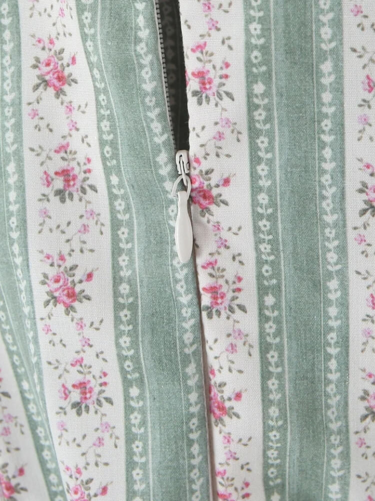 Cottagecore Striped Floral Midi Dress - Image 9