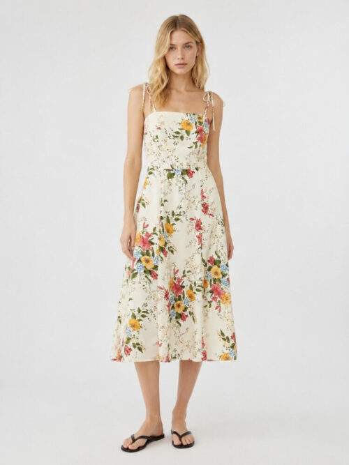 Cottagecore Tie Strap Midi Dress