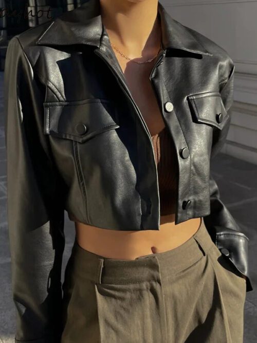Faux Leather Cropped Jacket