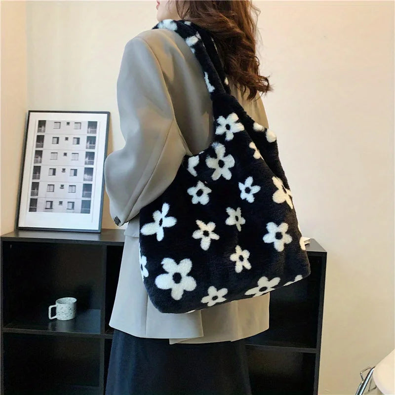 Floral Faux Fur Hobo Bag - Image 3