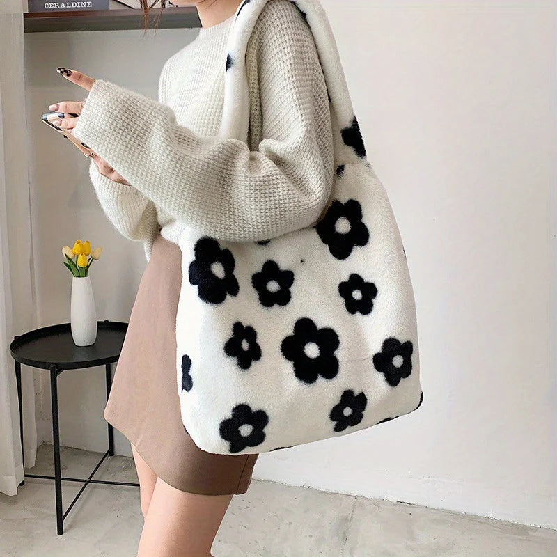 Floral Faux Fur Hobo Bag - Image 4