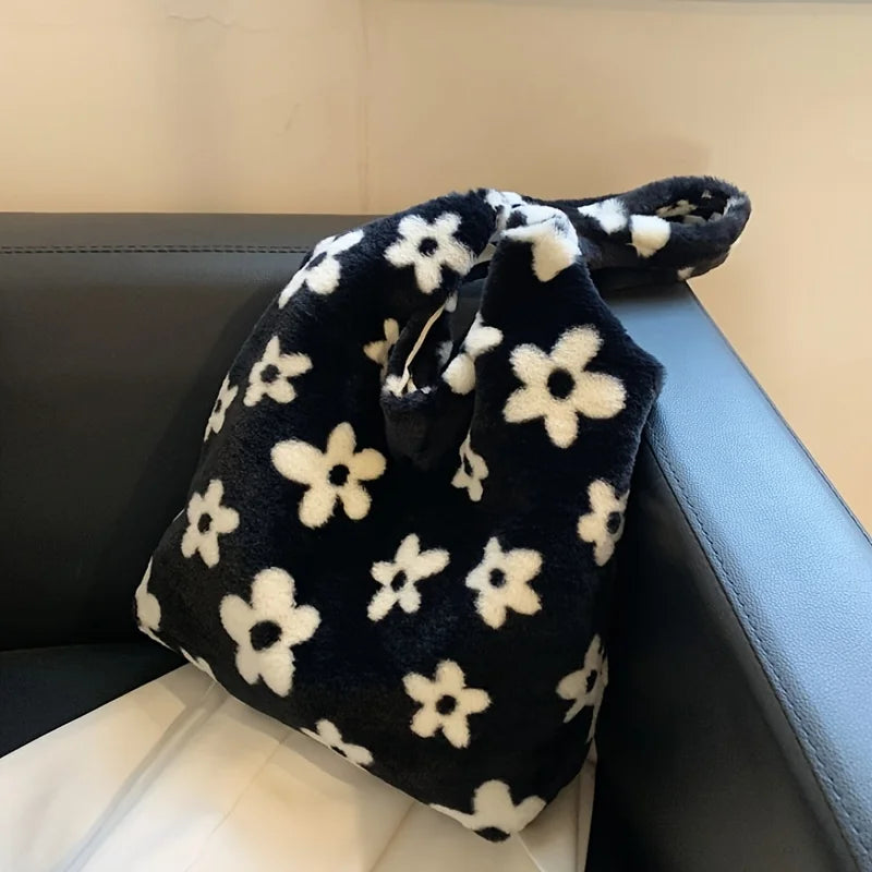 Floral Faux Fur Hobo Bag - Image 5
