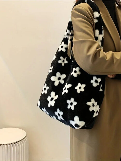 Floral Faux Fur Hobo Bag