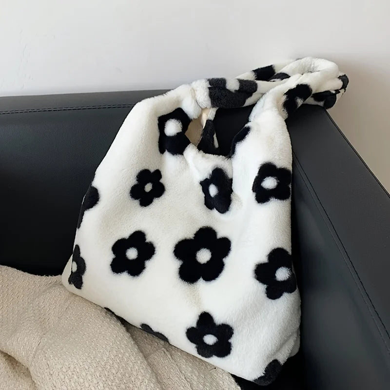 Floral Faux Fur Hobo Bag - Image 6