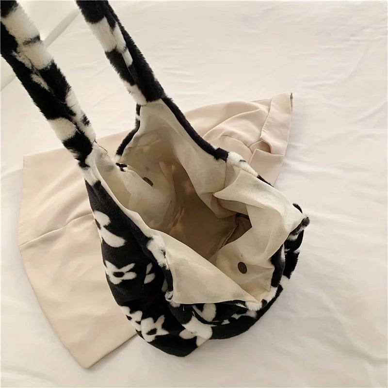 Floral Faux Fur Hobo Bag - Image 7