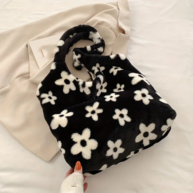 Floral Faux Fur Hobo Bag - Image 8