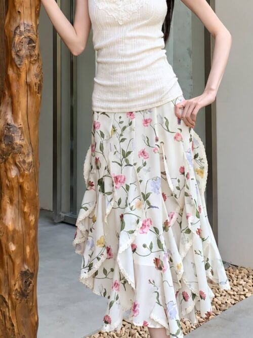 Floral Ruffle Midi Skirt