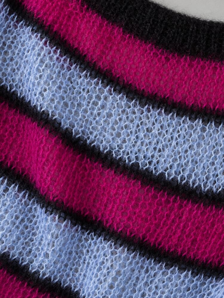 Fuzzy Stripe Off Shoulder Sweater - Image 6