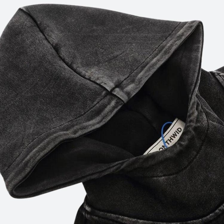 Grunge Dark Washed Embroidered Hoodie - Image 3