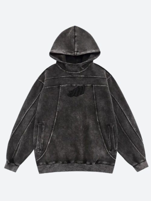 Grunge Dark Washed Embroidered Hoodie