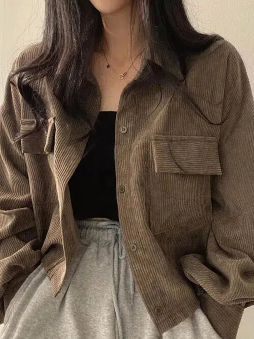 Light Academia Cropped Corduroy Jacket
