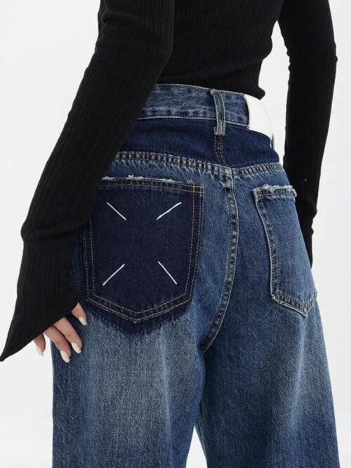 Patch Pocket Straight Leg Denim Jeans