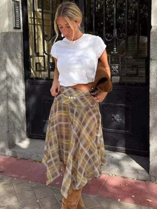 Y2K Asymmetrical Plaid Skirt
