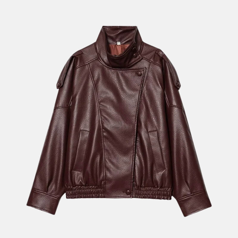 Y2K Burgundy Faux Leather Jacket - Image 3