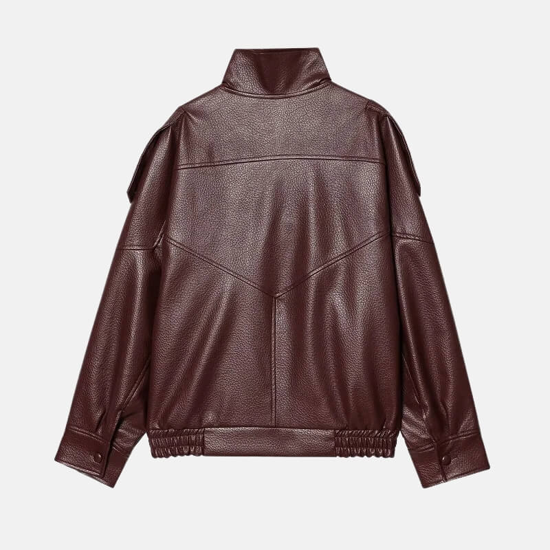 Y2K Burgundy Faux Leather Jacket - Image 4