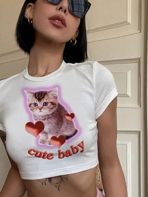 Y2K Cat Baby Tee