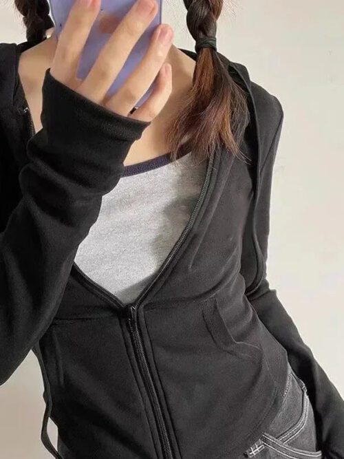 Y2K Cropped Zip Hoodie