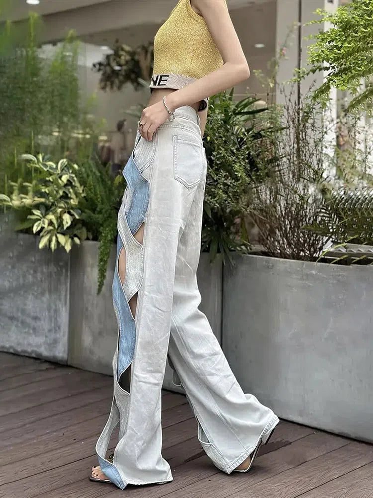 Y2K Cut Out Patch Denim Jeans - Image 2