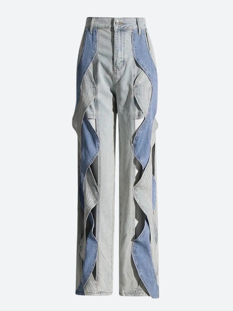 Y2K Cut Out Patch Denim Jeans - Image 5