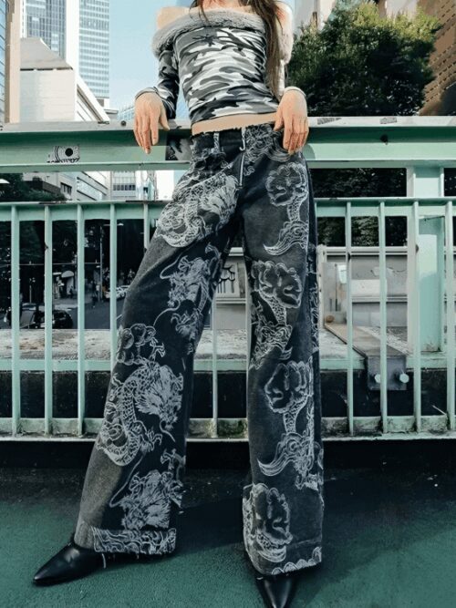 Y2K Dragon Printed Jeans