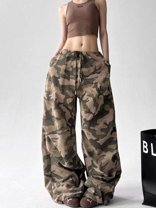 Y2K Drawstring Camo Baggy Pants
