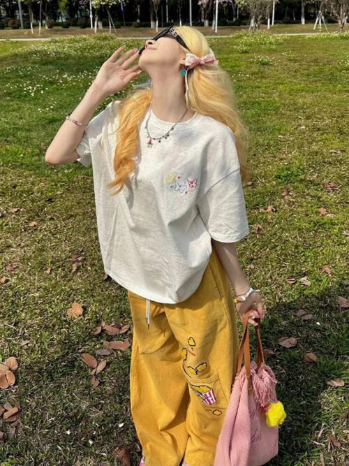Y2K Embroidered Wide Leg Pants