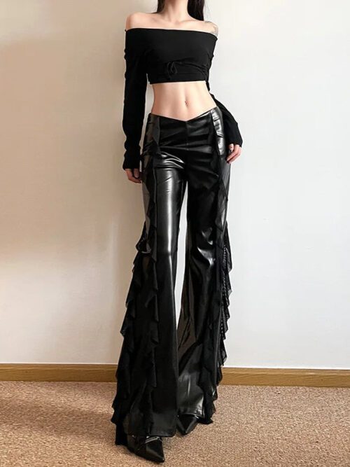 Y2K Goth Faux Leather Flare Pants