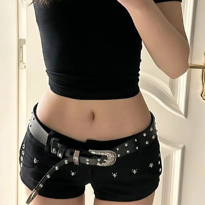Y2K Goth Stud Detail Shorts - Image 5