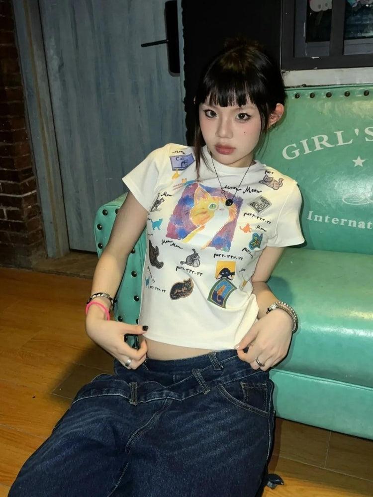 Y2K Graphic Cat Tee - Image 3
