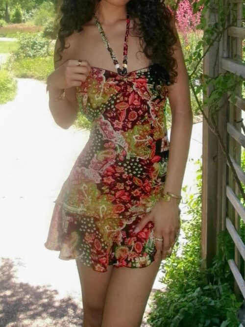 Y2K Paisley Tube Mini Dress