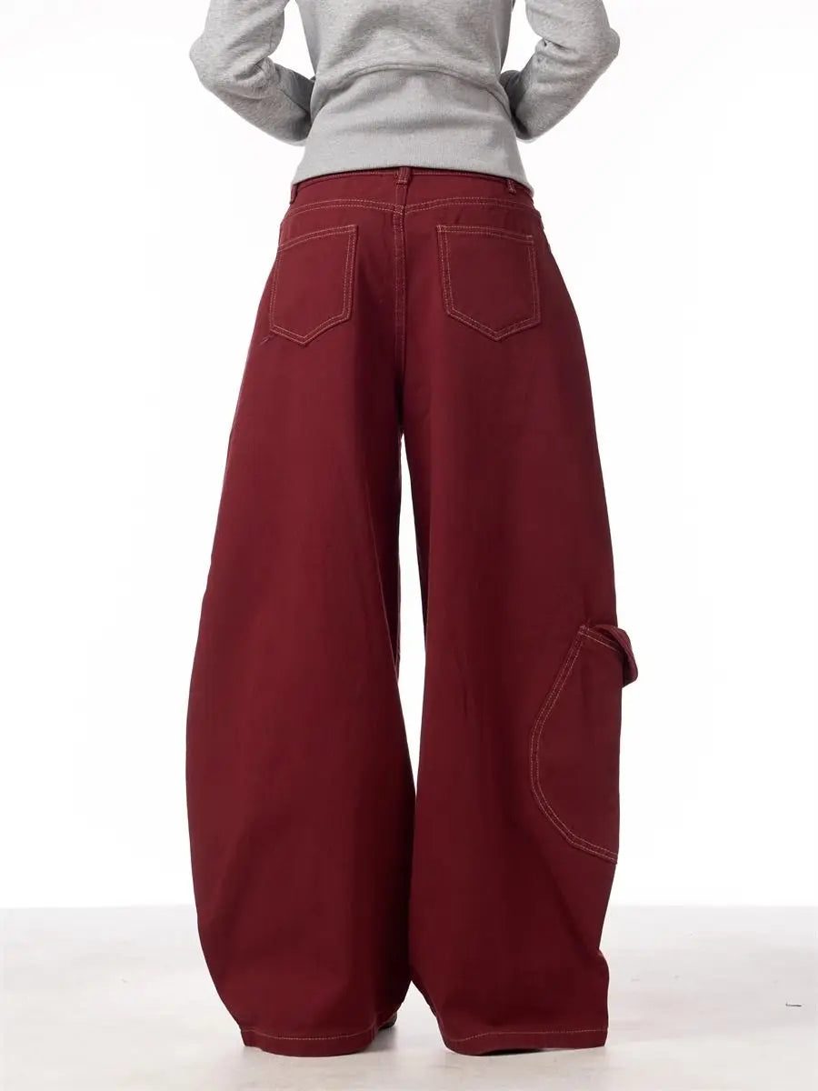 Y2K Red Baggy Cargo Pants - Image 4